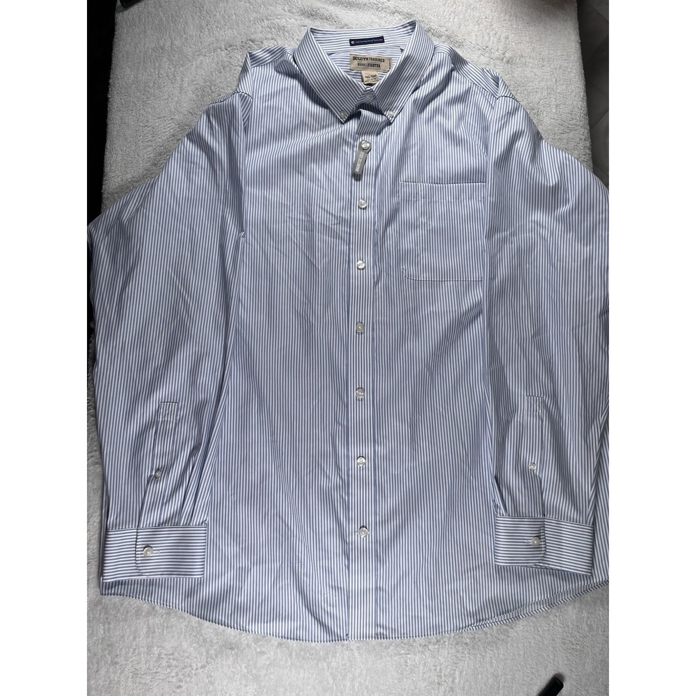 Duluth Trading Wrinklefighter 2XL Tall Blue Stripe Magnetic Shirt NWT MagnaReady